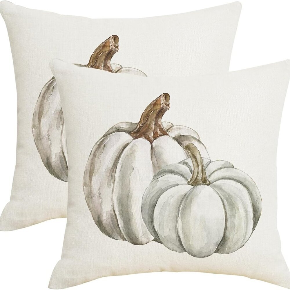Fall Autumn White Pumpkin Throw Pillow Covers 18x18 Inch Set of 2 Thanksgiving T